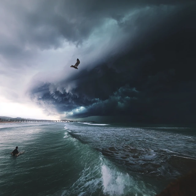 Ocean Storm Dramatic Clouds and Surfer