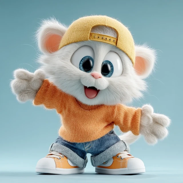 Cute 3D Cartoon Kitten in Stylish Outfit