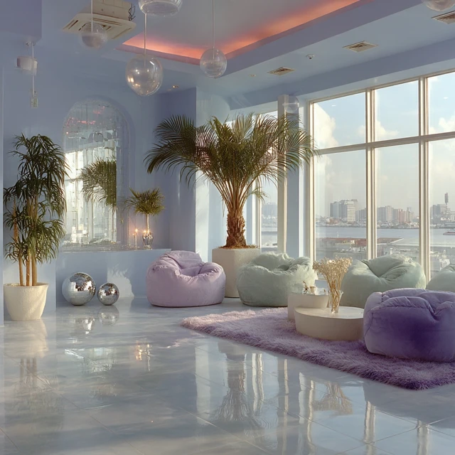 Retro Futuristic Pastel Living Room