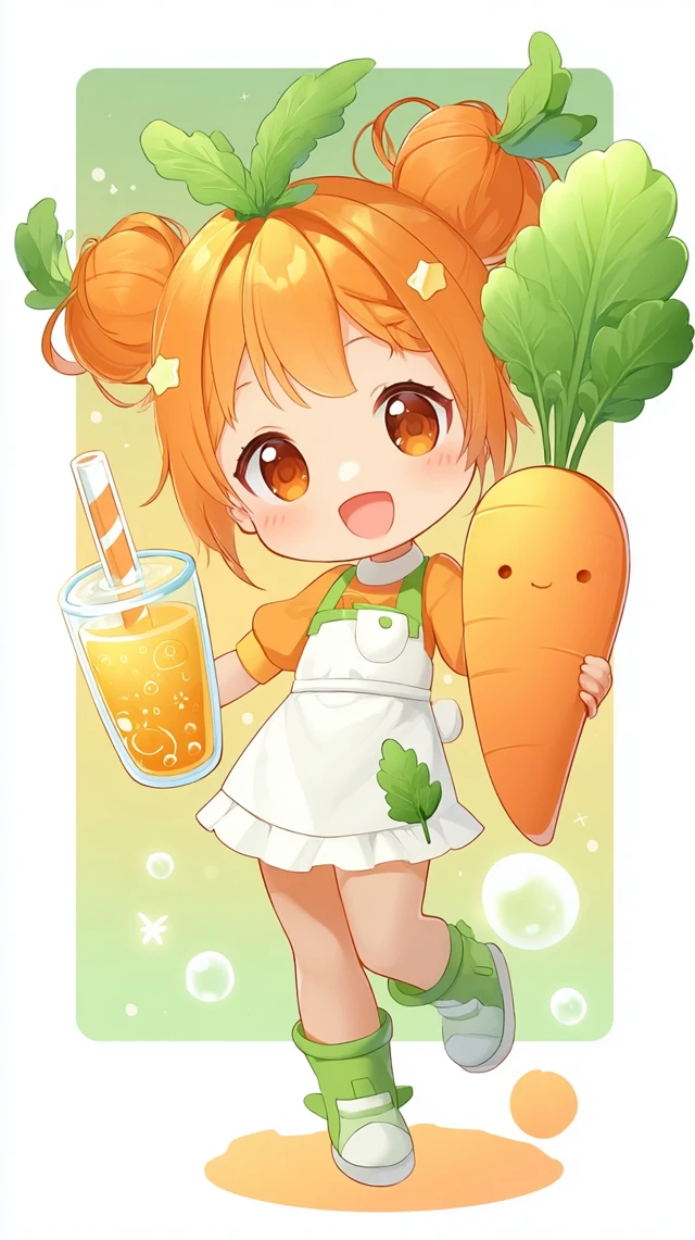 Cute Anime Girl Chibi Carrot Juice Art