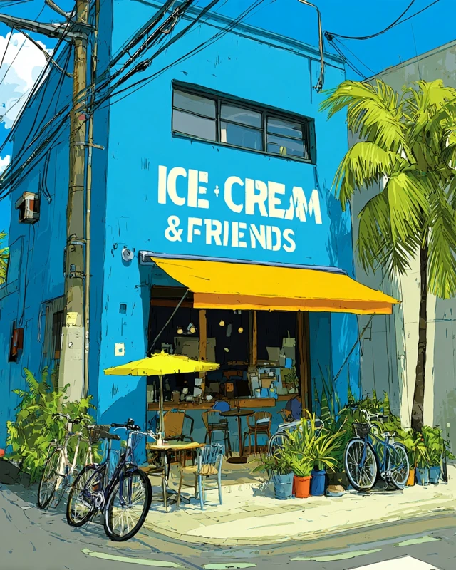 Ice Cream Friends Beach Shop Illustration