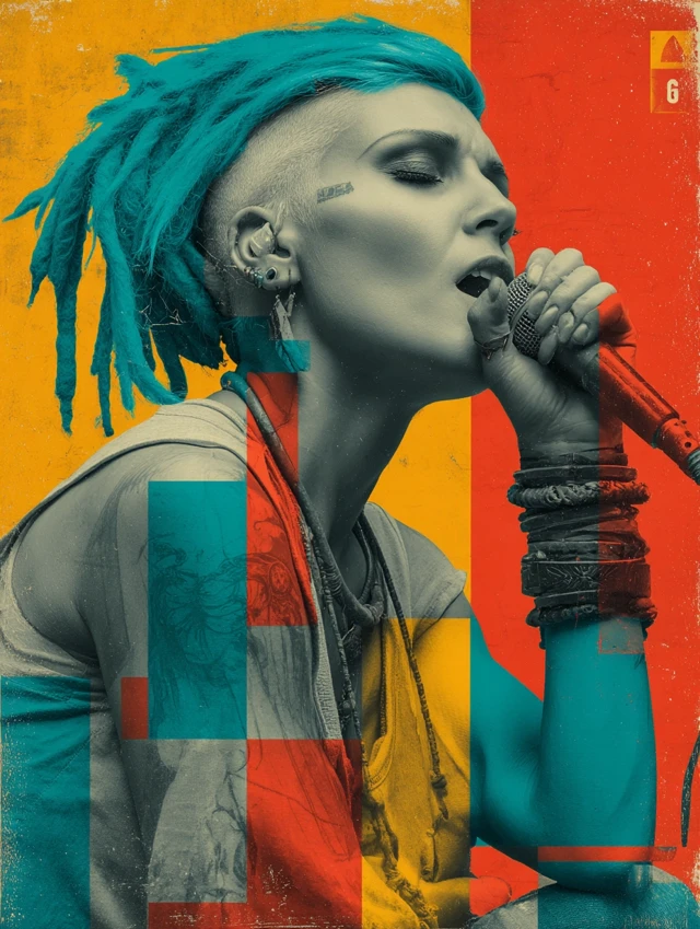 Punk Singer with Dreadlocks and Tattoo Abstract Art