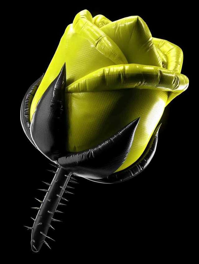 3D Render Yellow Inflatable Rose on Black Background