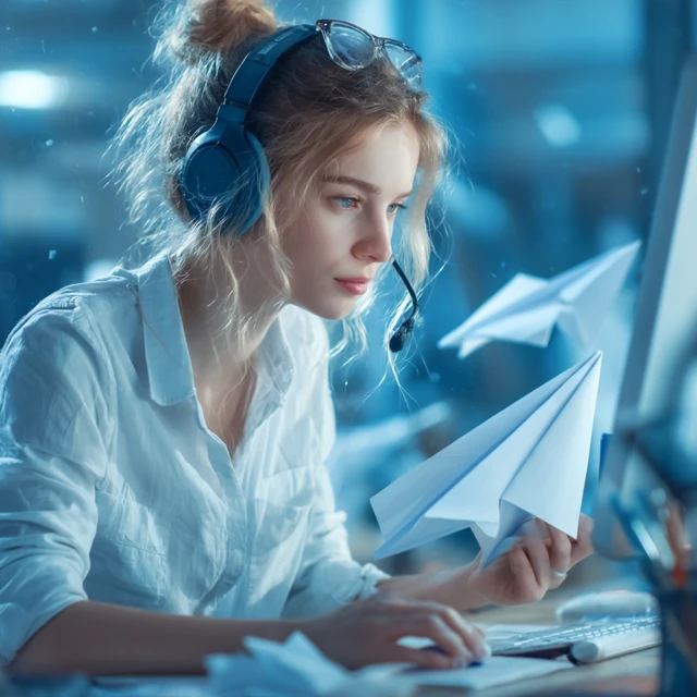Tech Support Girl with Paper Airplane