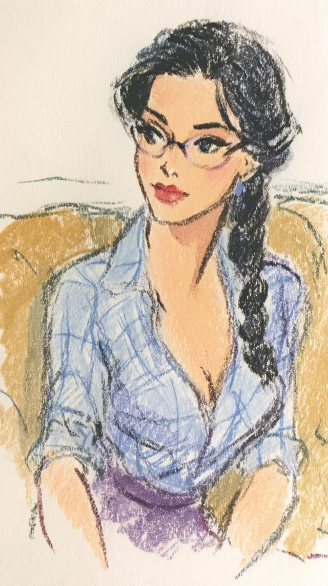 Woman in Checkered Shirt Don Bluth Style Illustration