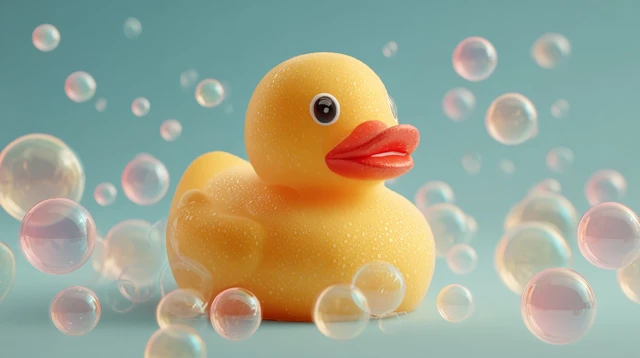 Rubber Duck in Soap Bubbles 3D Render Creative Minimal