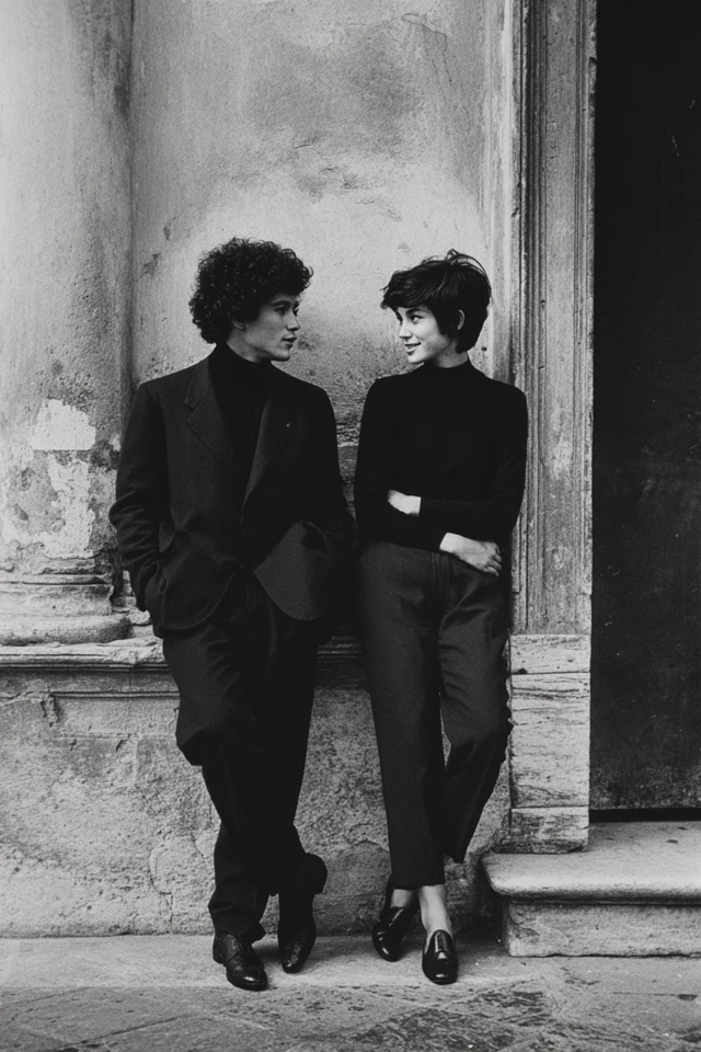 Young Couple Talking in Italy 1960s Black and White