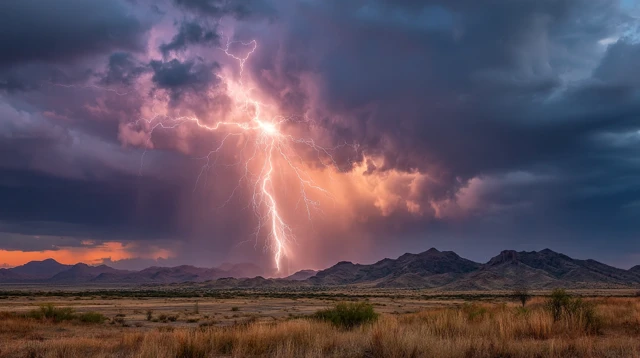 Desert Storm Lightning Night Sky