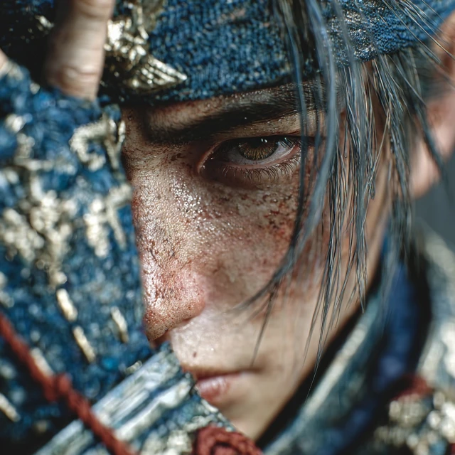 Handsome Warrior in Hanfu Close Up Detail