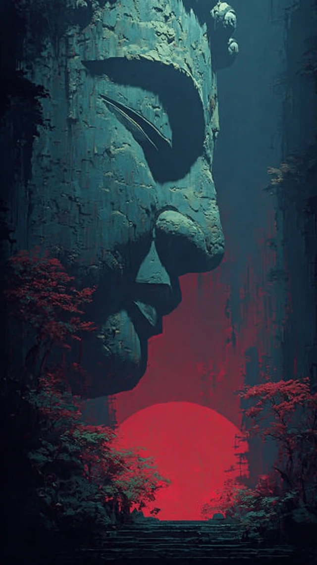 Deity Statue in a Dark and Mysterious Setting