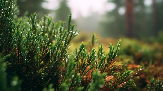 European Forest Shrubs After the Rain Closeup