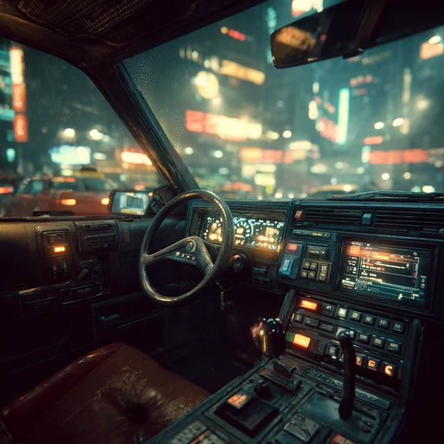Cyberpunk Car Interior Futuristic HUD Night City