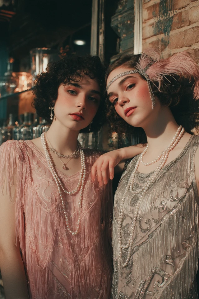 Flapper Girls in a Basement Bar Retro Portrait