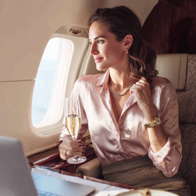 Luxury Travel Young Woman Private Jet Business