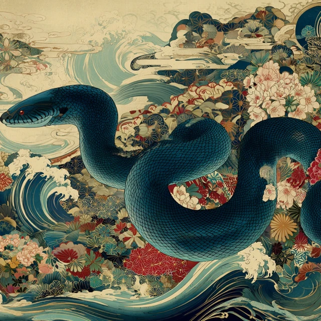Ukiyo e Illustration of a Sinuous Eel in Japanese Style