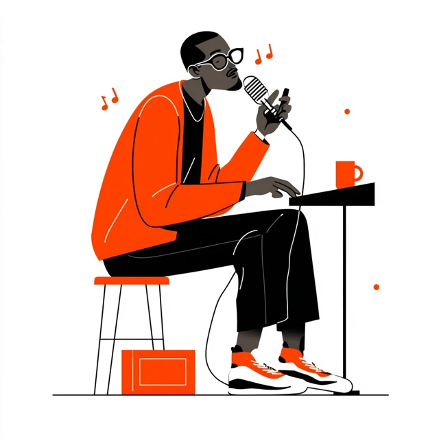 Minimalist Illustration of a Singer Playing Piano