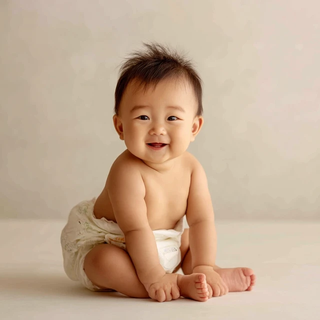 Japanese Baby Portrait Smiling Happy Nappy Cute