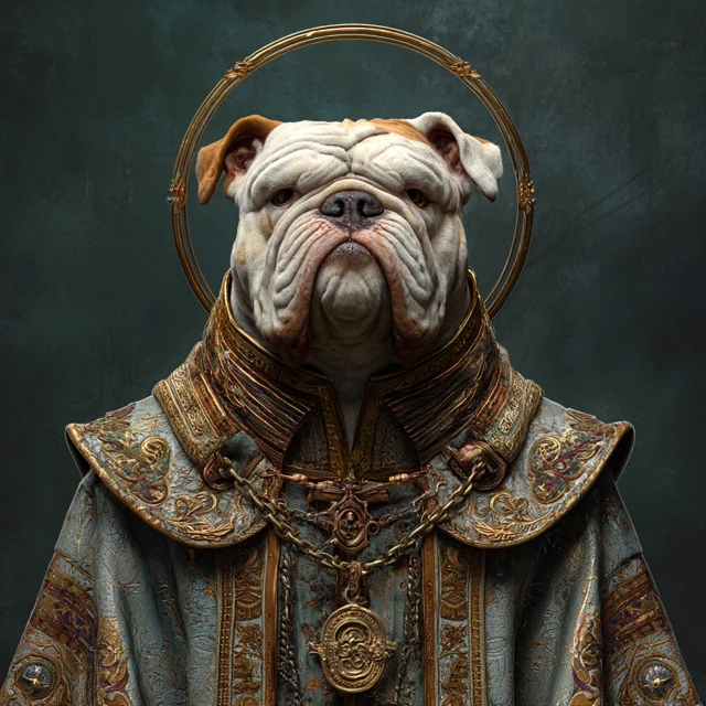 Royal Bulldog Portrait on Throne