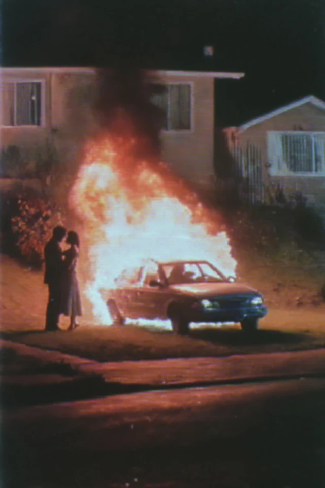Burning Car Night Suburbs Couple