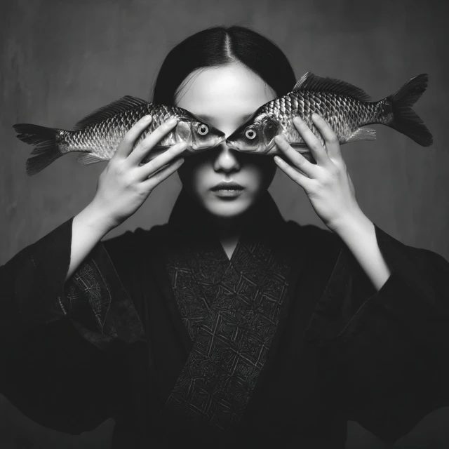Surreal Black and White Portrait Fish Eyes