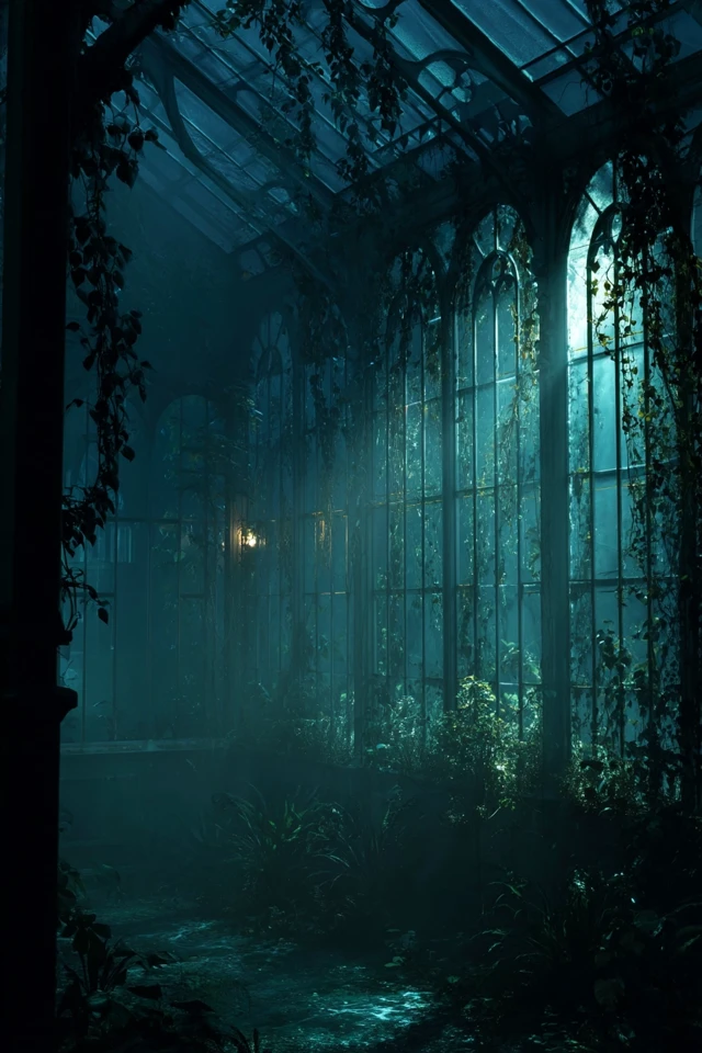 Spooky Victorian Greenhouse at Night