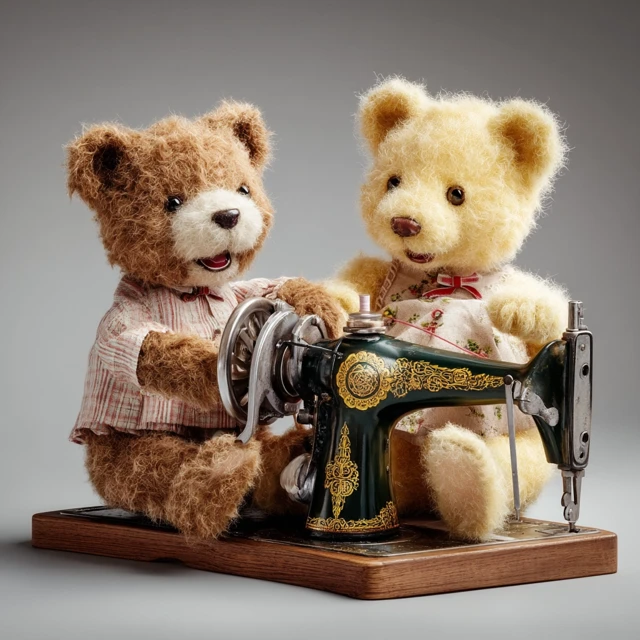 Teddy Bears Sewing Adorable Photorealistic Image