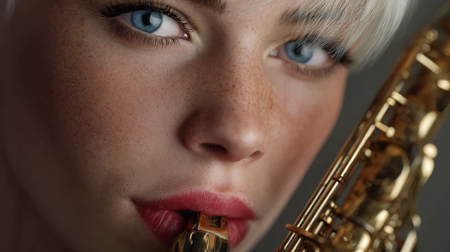 Beautiful Girl with Saxophone Photo Realistic
