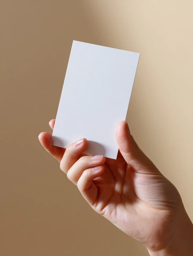 Hand Holding Blank Invitation Card Photorealistic