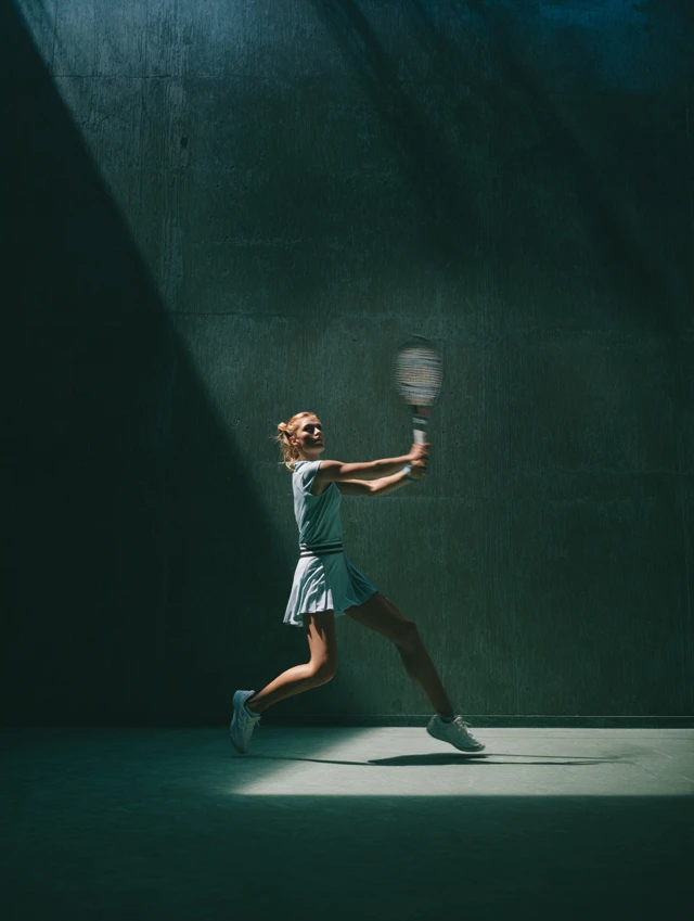 Female Frontennis Athlete In Action Vogue Style