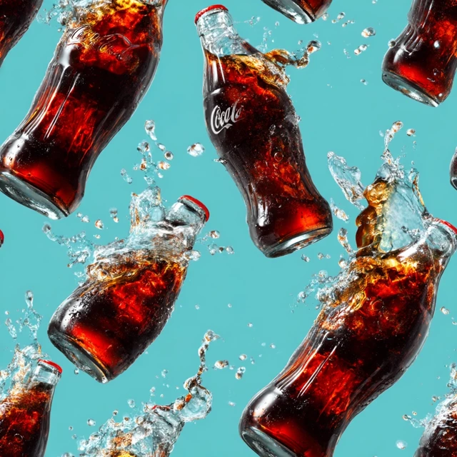 Cola Bottles Splashing Light Blue Background
