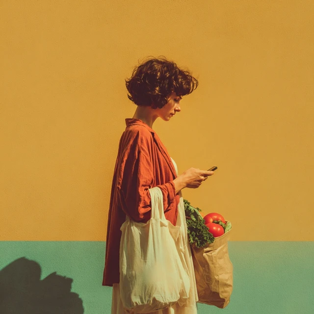 Woman Shopping for Groceries with Smartphone