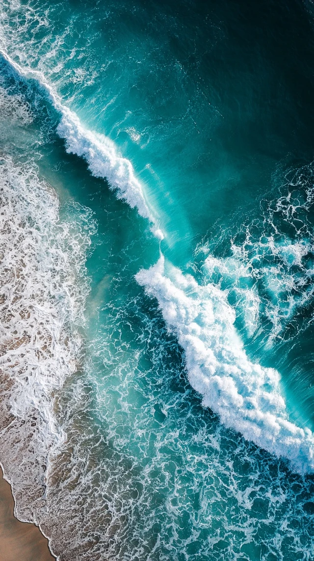 Ocean Waves Crashing on Shore Aerial View
