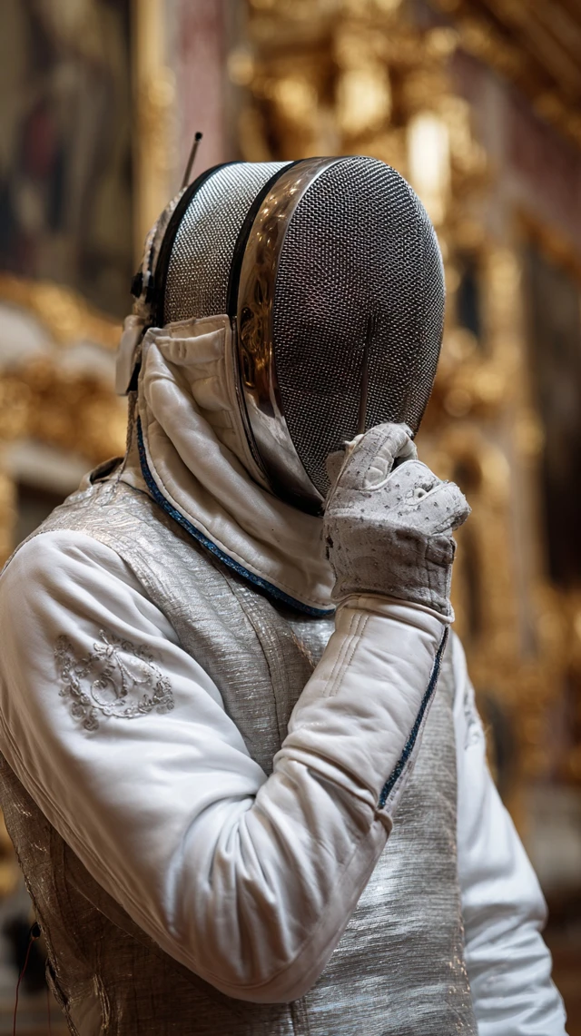 Fencer with Walkie Talkie Stunning Background