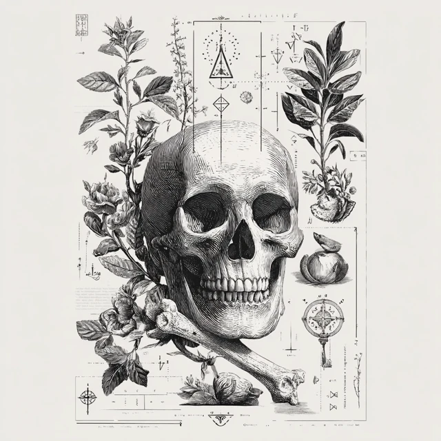 Emo Tattoo Design Skull Botanical and Alchemical
