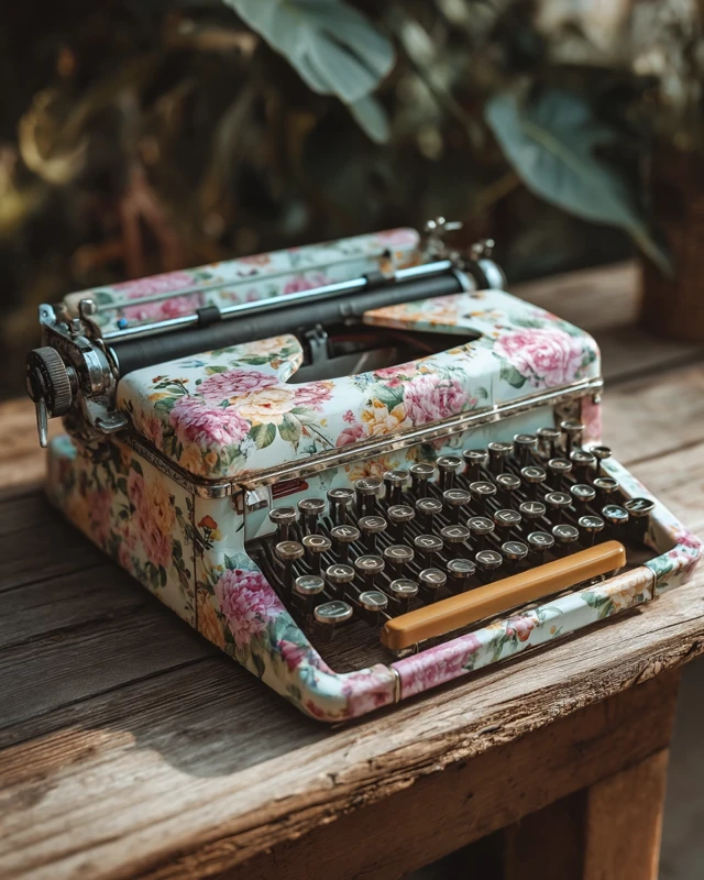 Vintage Typewriter with Floral Pattern