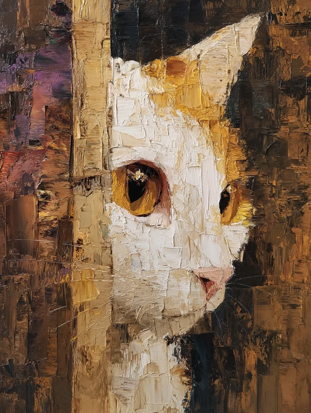 Abstract Cat Oil Painting Interior Scene