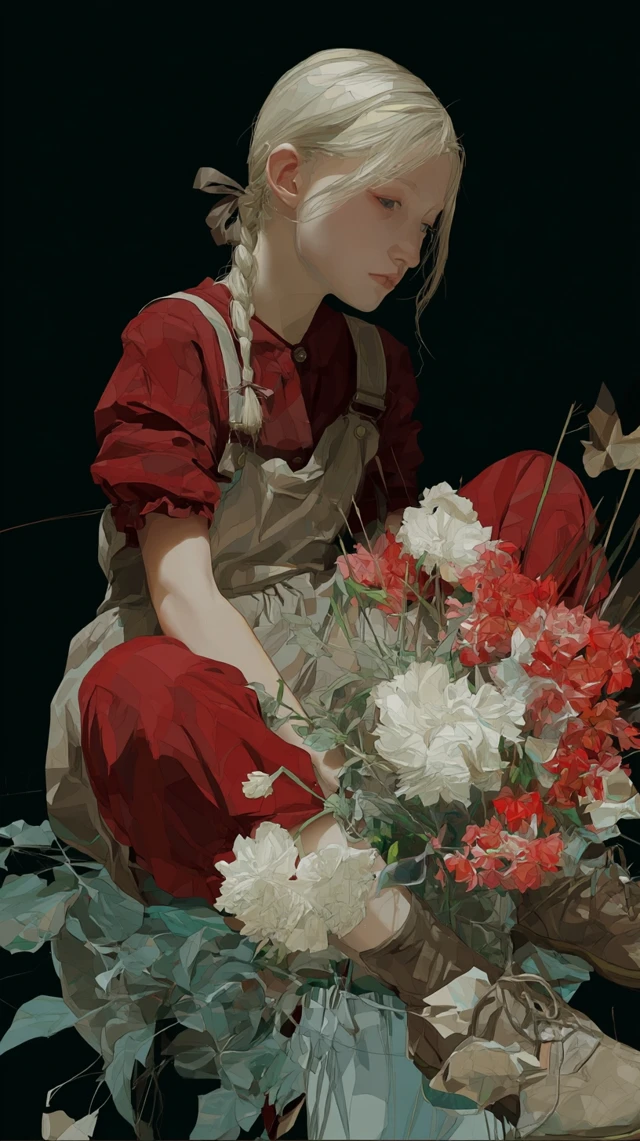 Girl with Flowers Watercolor Painting