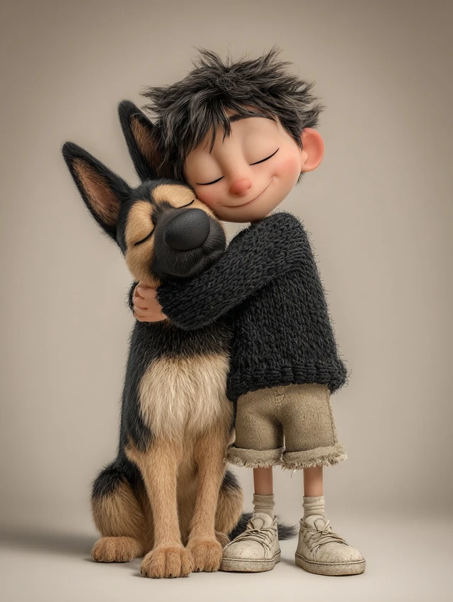 Boy and German Shepherd Friendship 3D Cartoon