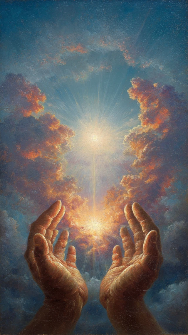 Hands Cupping the Sun Divine Light Oil Painting