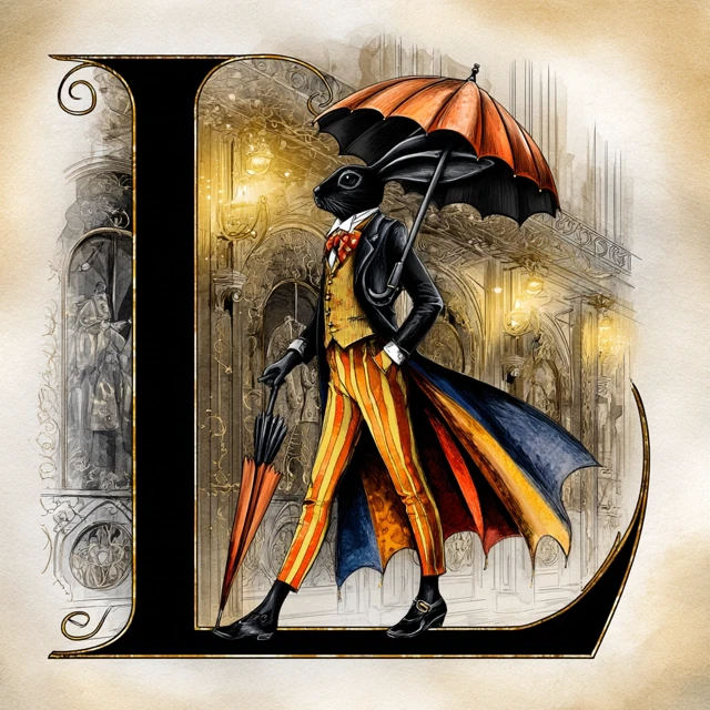 Illuminated L Letter Parisian Rabbit Belle Epoque Fashion
