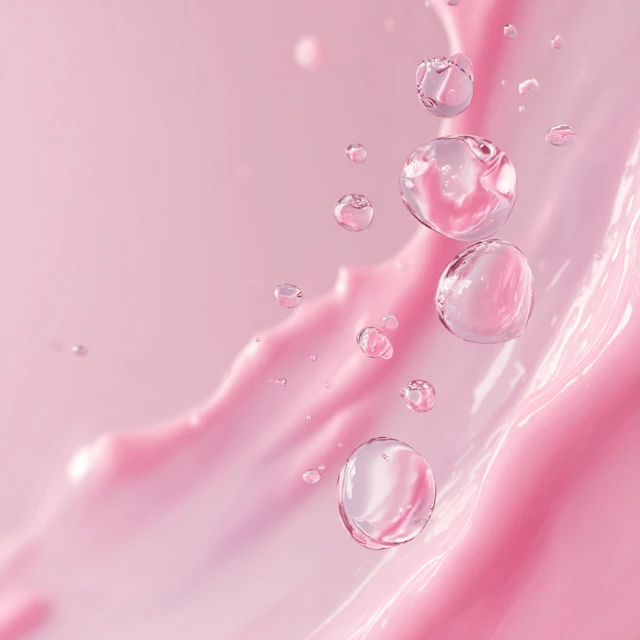 Cosmetic Background: Pink Gel, Serum Drops, Pastel Aesthetic
