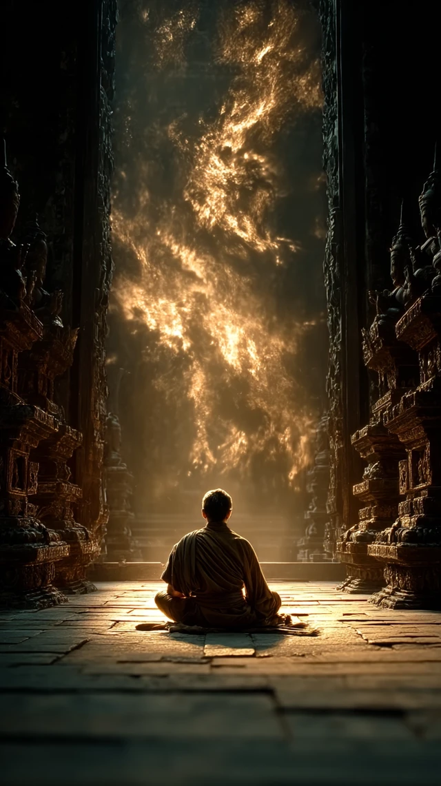Buddha Meditating in Temple Spiritual Art