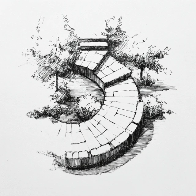 Curved Steps Garden Design Sketch