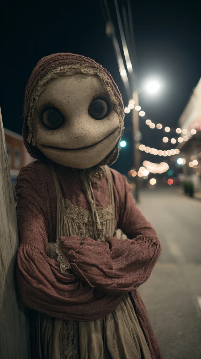Creepy Dummy Woman Smiling at Night