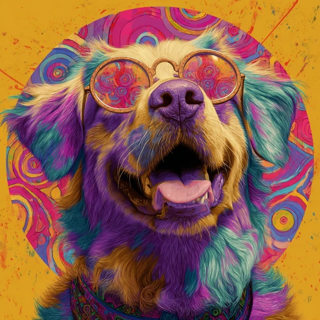 Happy Trippy Hippy Puppy Colorful Art