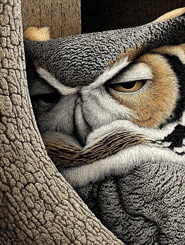 Wise Old Owl Hand Drawn Art