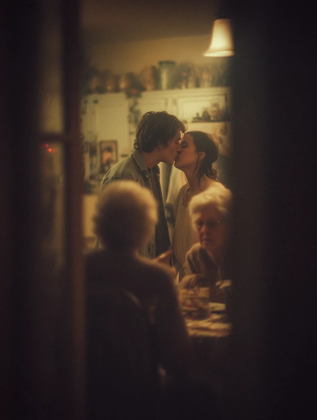 Romantic Kiss Moment Vintage Film Aesthetic