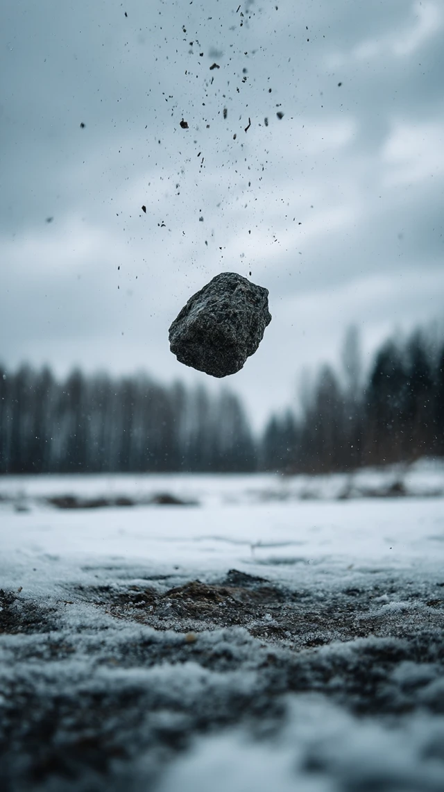 Winter Scene: Frozen Rock in Motion