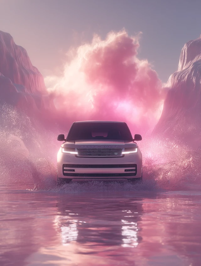 Range Rover in Pink Ocean Surreal Photography