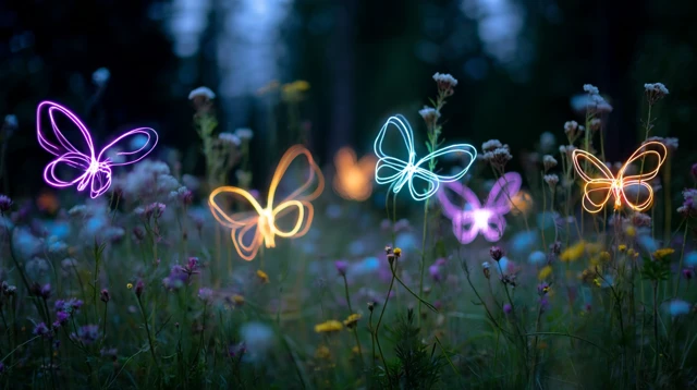 Neon Butterflies in a Dreamy Meadow